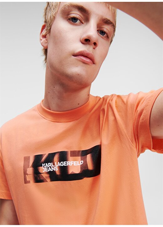 Karl Lagerfeld Jeans Bisiklet Yaka Pembe Erkek T-Shirt 236D1701_KLJ REGULAR BLURRED TEE 4