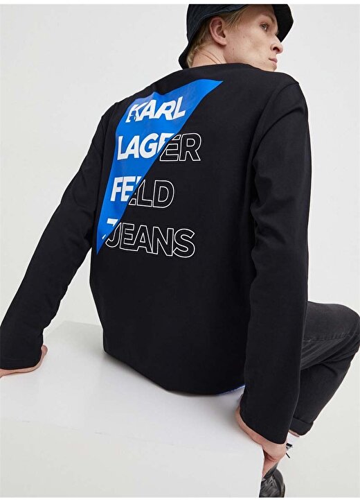 Karl Lagerfeld Jeans Bisiklet Yaka Siyah Erkek T-Shirt 236D1703_KLJ RELAXED CUT LOGO TEE 1