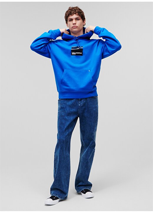Karl Lagerfeld Jeans Kapüşon Yaka Mavi Erkek Sweatshırt 231D1850_KLJ LOGO HOODIE 1