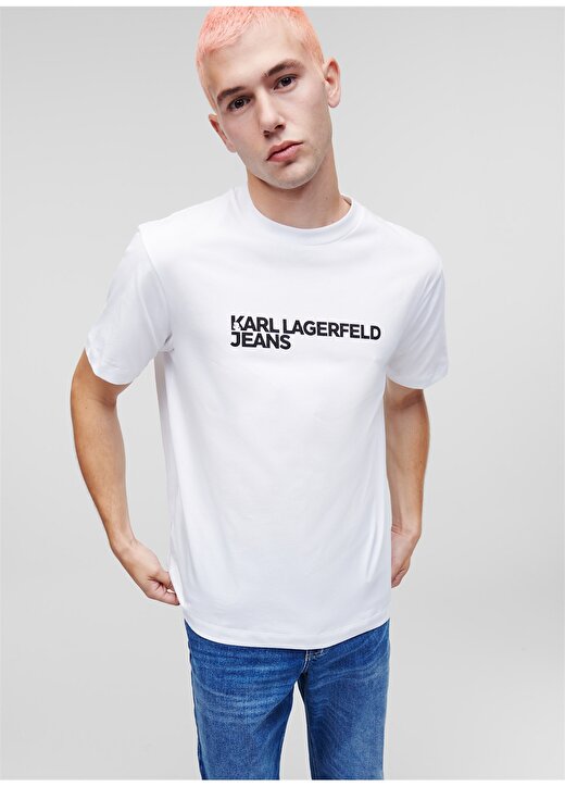 Karl Lagerfeld Jeans Bisiklet Yaka Beyaz Erkek T-Shirt 235D1707_KLJ REGULAR SSLV TEE 1