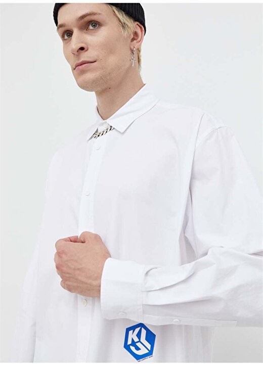 Karl Lagerfeld Jeans Normal Beyaz Erkek Gömlek 236D1603_KLJ MONOGRAM SHIRT 3