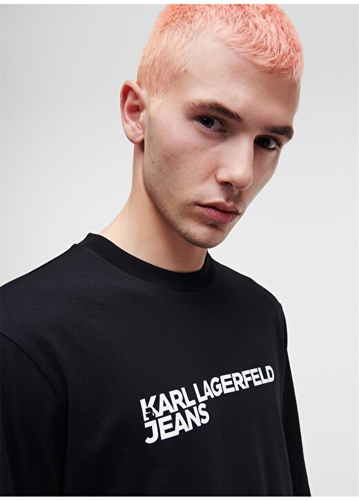 Karl Lagerfeld Jeans Bisiklet Yaka Siyah Erkek T-Shirt 235D1708_KLJ REGULAR LSLV TEE 2