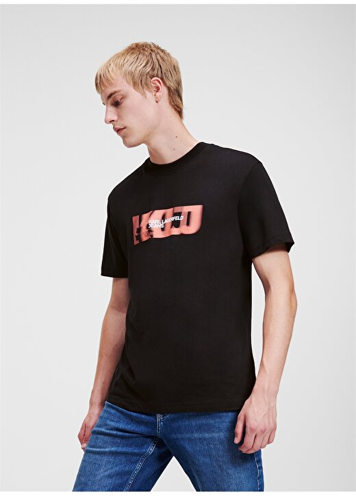 Karl Lagerfeld Jeans Bisiklet Yaka Siyah Erkek T-Shirt 236D1701_KLJ REGULAR BLURRED TEE 2