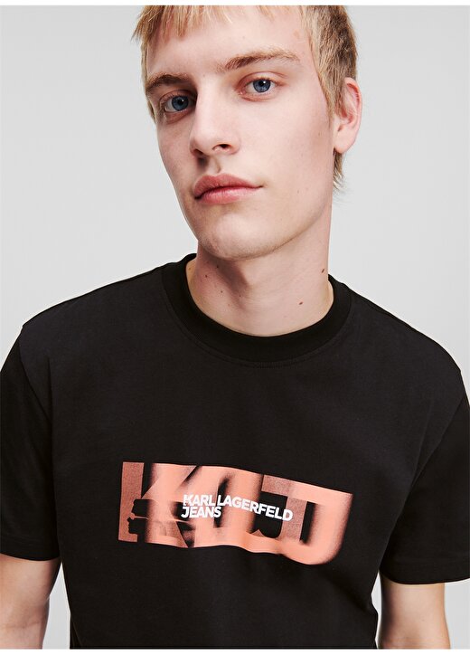 Karl Lagerfeld Jeans Bisiklet Yaka Siyah Erkek T-Shirt 236D1701_KLJ REGULAR BLURRED TEE 4