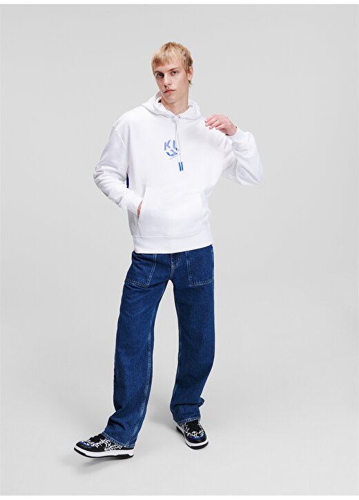 Karl Lagerfeld Jeans Kapüşon Yaka Beyaz Erkek Sweatshırt 236D1852_KLJ MONOGRAM HOODIE 1