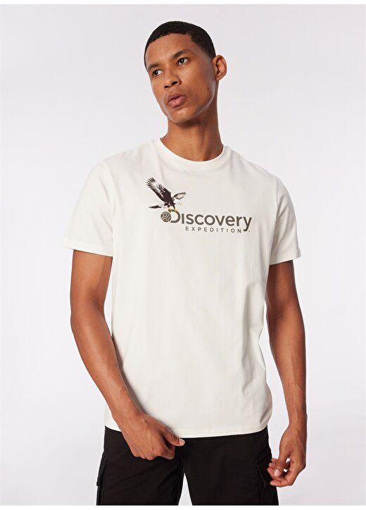 Discovery Expedition Beyaz Erkek Bisiklet Yaka Basic Baskılı T-Shirt D4SM-TST3306 2