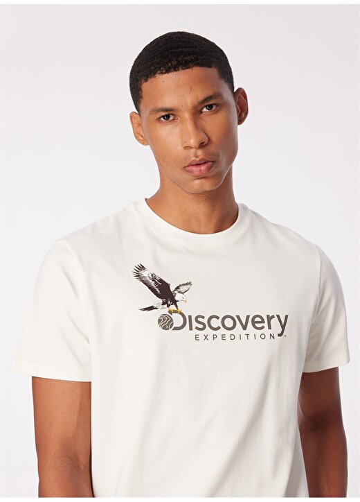 Discovery Expedition Beyaz Erkek Bisiklet Yaka Basic Baskılı T-Shirt D4SM-TST3306 4