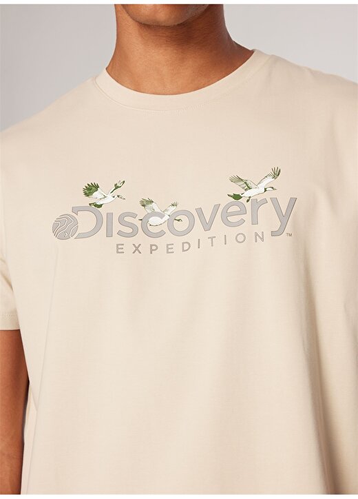 Discovery Expedition Bej Erkek Bisiklet Yaka Basic Baskılı T-Shirt D4SM-TST3310 4