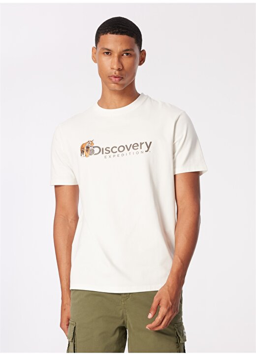 Discovery Expedition Beyaz Erkek Bisiklet Yaka Basic Baskılı T-Shirt D4SM-TST3304 3