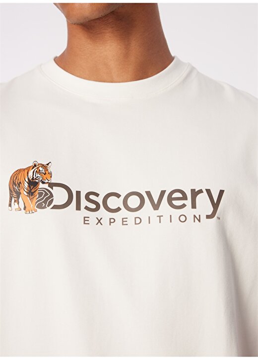 Discovery Expedition Beyaz Erkek Bisiklet Yaka Basic Baskılı T-Shirt D4SM-TST3304 4