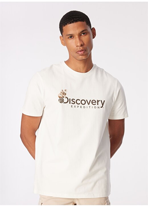 Discovery Expedition Beyaz Erkek Bisiklet Yaka Basic Baskılı T-Shirt D4SM-TST3302 2