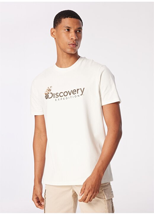 Discovery Expedition Beyaz Erkek Bisiklet Yaka Basic Baskılı T-Shirt D4SM-TST3302 4