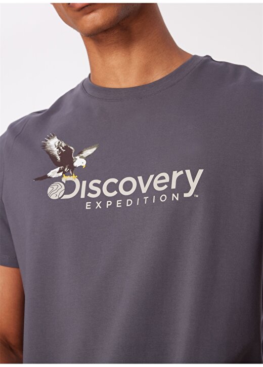 Discovery Expedition Antrasit Erkek Bisiklet Yaka Basic Baskılı T-Shirt D4SM-TST3306 4