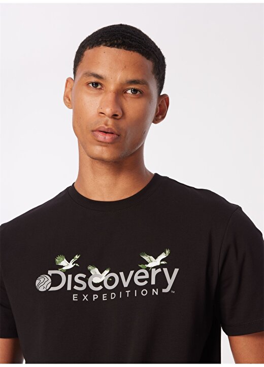 Discovery Expedition Siyah Erkek Bisiklet Yaka Basic Baskılı T-Shirt D4SM-TST3310 3