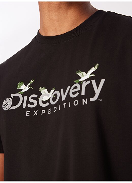 Discovery Expedition Siyah Erkek Bisiklet Yaka Basic Baskılı T-Shirt D4SM-TST3310 4