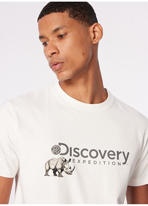 Discovery Expedition Beyaz Erkek Bisiklet Yaka Basic Baskılı T-Shirt D4SM-TST3312 3