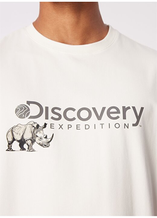 Discovery Expedition Beyaz Erkek Bisiklet Yaka Basic Baskılı T-Shirt D4SM-TST3312 4