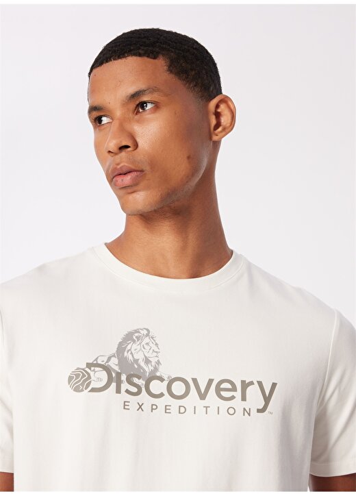 Discovery Expedition Beyaz Erkek Bisiklet Yaka Basic Baskılı T-Shirt D4SM-TST3311 2