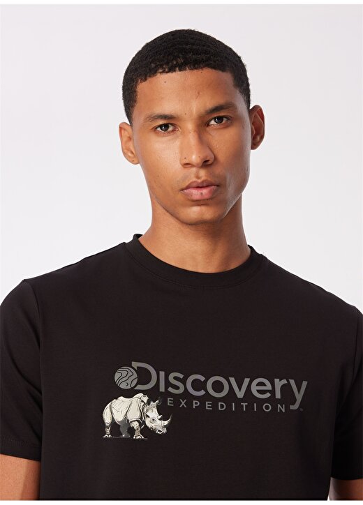 Discovery Expedition Siyah Erkek Bisiklet Yaka Basic Baskılı T-Shirt D4SM-TST3312 3