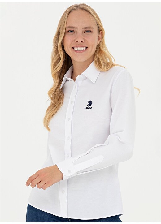 U.S. Polo Assn. Slim Fit Gömlek Yaka Beyaz Kadın Gömlek WOX023K 1