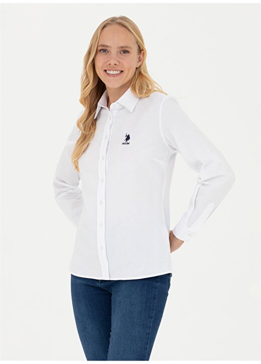U.S. Polo Assn. Slim Fit Gömlek Yaka Beyaz Kadın Gömlek WOX023K 3