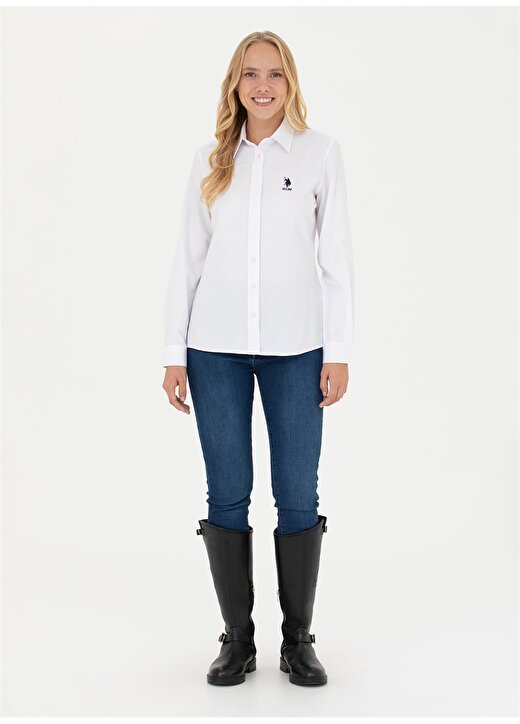 U.S. Polo Assn. Slim Fit Gömlek Yaka Beyaz Kadın Gömlek WOX023K 4