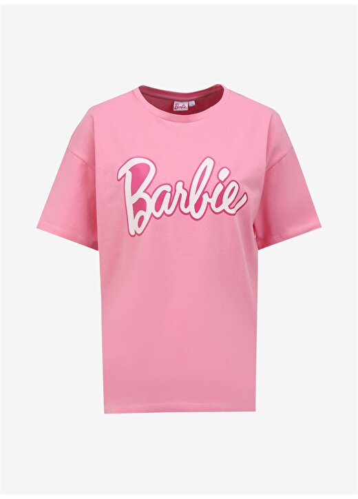 Barbie Bisiklet Yaka Baskılı Pembe Kadın T-Shirt BRB4SL-TST6060 1