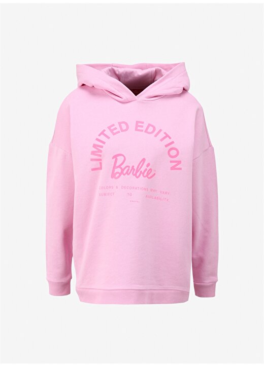 Barbie Pembe Kadın Kapüşonlu Oversize Baskılı Sweatshirt BRB4SL-SWT6086 1