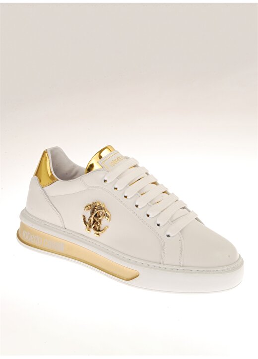 Roberto Cavalli Beyaz - Altın Kadın Deri Sneaker 20611C 1