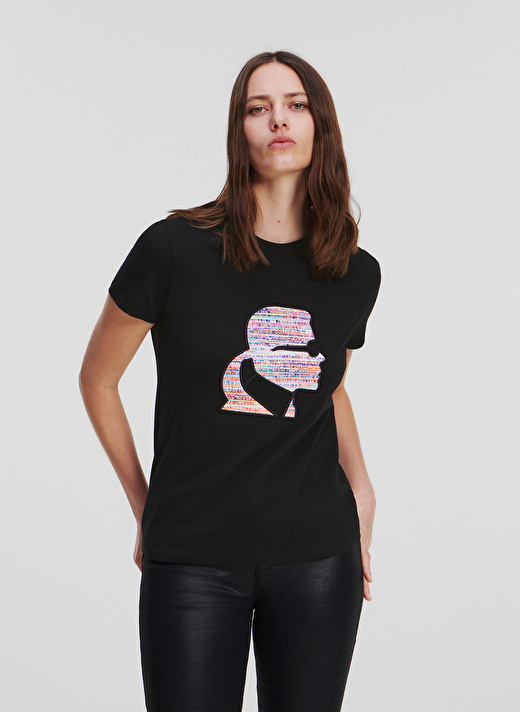 KARL LAGERFELD Bisiklet Yaka Baskılı Siyah Kadın T-Shirt 235W1707 3