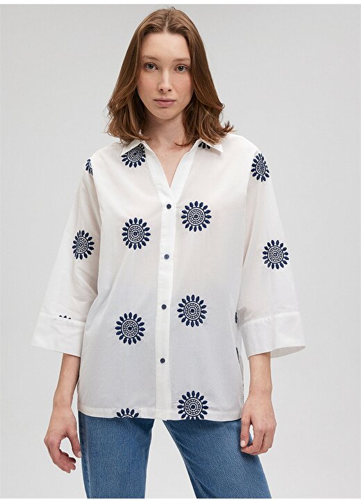 Mavi Loose Fit Gömlek Yaka Beyaz Kadın Gömlek M1210705-620-UZUN KOLLU GÖMLEK 4