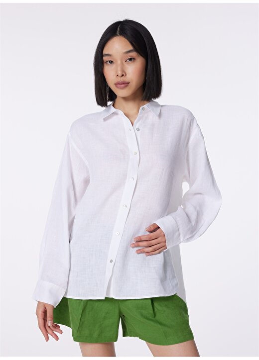 Mavi Standart Gömlek Yaka Beyaz Kadın Gömlek M1210747-620-UZUN KOLLU GÖMLEK 3
