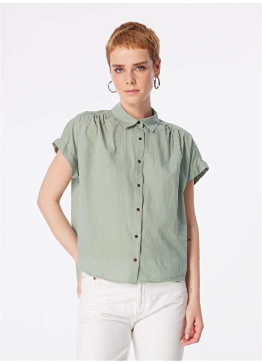 Mavi Standart Gömlek Yaka Yeşil Kadın Gömlek M1210745-71787-KISA KOLLU GÖMLEK 4