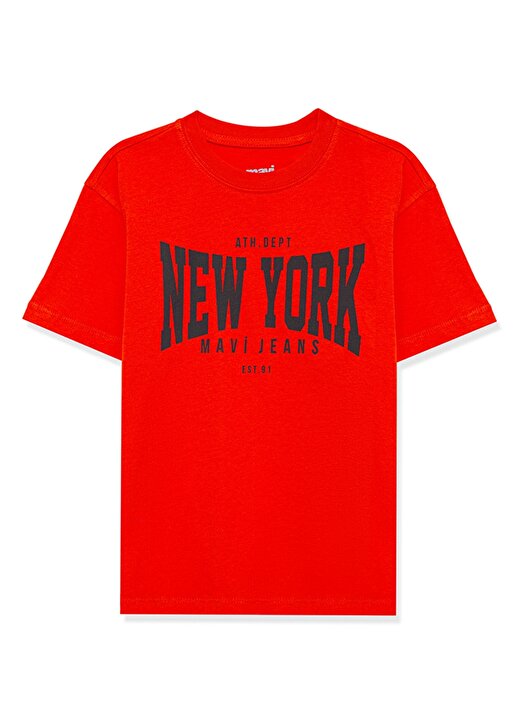 Mavi Baskılı Turuncu Erkek T-Shirt NEW YORK BASKILI TİŞÖRT Red 1