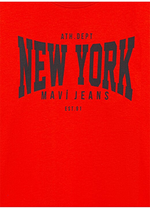 Mavi Baskılı Turuncu Erkek T-Shirt NEW YORK BASKILI TİŞÖRT Red 3