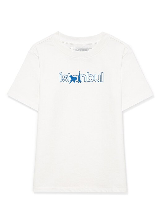 Mavi Baskılı Ekru Kız Çocuk T-Shirt İSTANBUL KEDİ BASKILI TİŞÖRT Off Wh 1