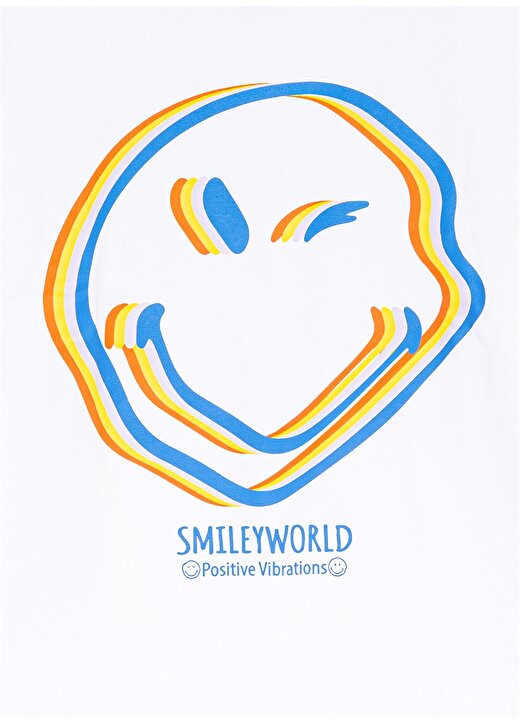 Mavi Baskılı Beyaz Erkek T-Shirt SMILEY BASKILI TİŞÖRT White 3