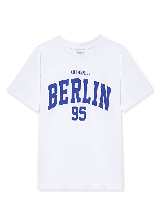 Mavi Baskılı Beyaz Erkek T-Shirt BERLIN BASKILI TİŞÖRT White 1