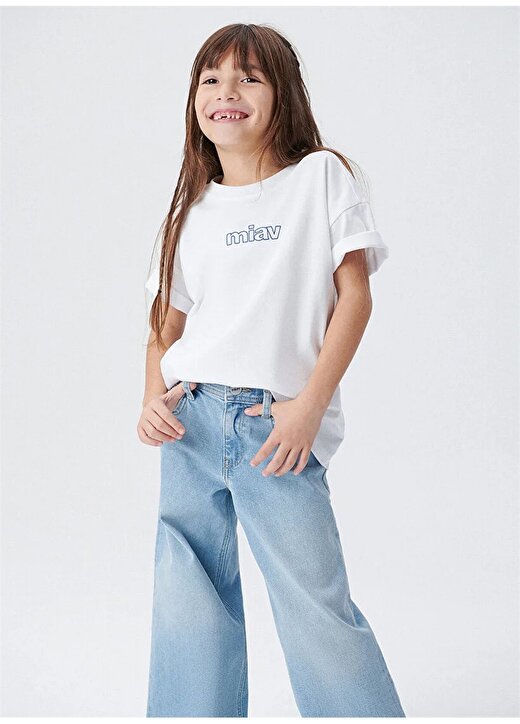 Mavi Beyaz Kız Çocuk T-Shirt MIAV BASKILI TİŞÖRT White 1