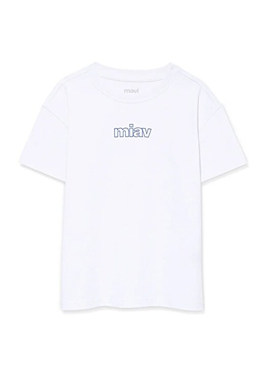 Mavi Beyaz Kız Çocuk T-Shirt MIAV BASKILI TİŞÖRT White 4