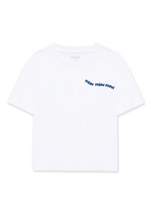 Mavi Baskılı Beyaz Kız Çocuk T-Shirt MIAV BASKILI CROP TİŞÖRT White 1