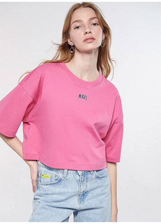 Mavi Baskılı Pembe Kız Çocuk T-Shirt MAVİ LOGO BASKILI CROP TİŞÖRT Pink 3