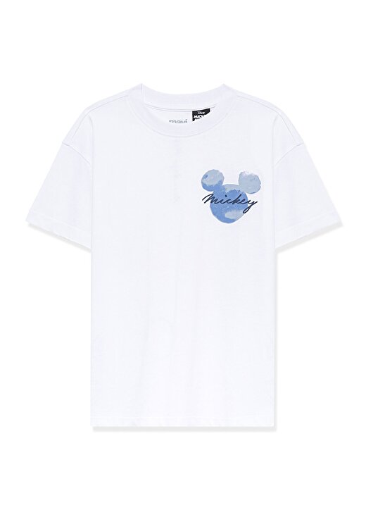Mavi Baskılı Beyaz Kız Çocuk T-Shirt MICKEY BASKILI TİŞÖRT White 1