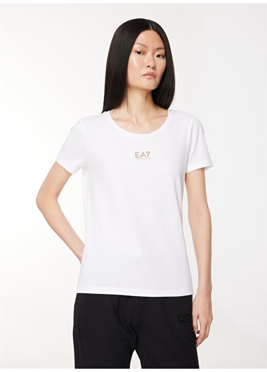 EA7 Bisiklet Yaka Düz Beyaz Kadın T-Shirt 6RTT23 3