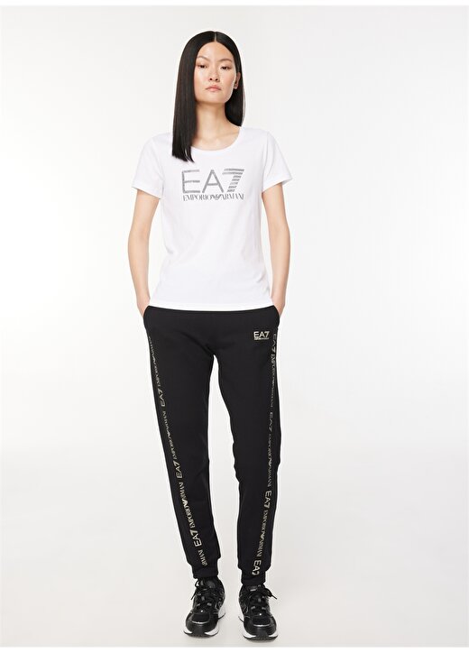 EA7 Bisiklet Yaka Düz Beyaz Kadın T-Shirt 6RTT29 1