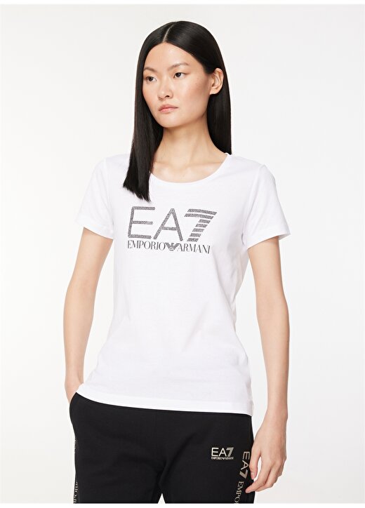 EA7 Bisiklet Yaka Düz Beyaz Kadın T-Shirt 6RTT29 3