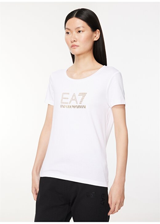 EA7 Bisiklet Yaka Düz Beyaz Kadın T-Shirt 8NTT67 3