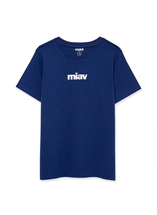 Mavi Baskılı Koyu Saks Erkek T-Shirt MİAV BASKILI TİŞÖRT Blue 3