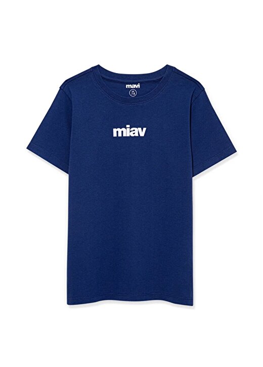 Mavi Baskılı Koyu Saks Erkek T-Shirt MİAV BASKILI TİŞÖRT Blue 3