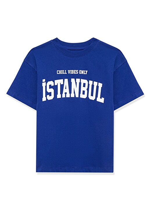 Mavi Baskılı Saks Erkek T-Shirt İSTANBUL BASKILI TİŞÖRT Blue 1